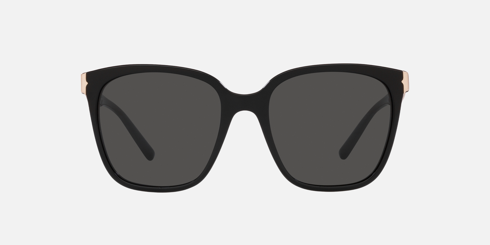 Bvlgari BV8245 501/87 square sunglasses for women in full rim plastic, with black frame, and dark grey lenses. 55mm in lens size, 19mm in bridge size, and 145mm in temple length.