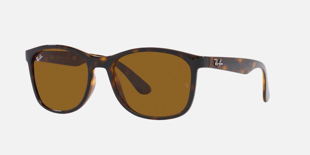 Ray-Ban RB4374 710/33 square sunglasses for unisex in full rim plastic, with havana frame, and brown lenses. 56mm in lens size, 19mm in bridge size, and 145mm in temple length.