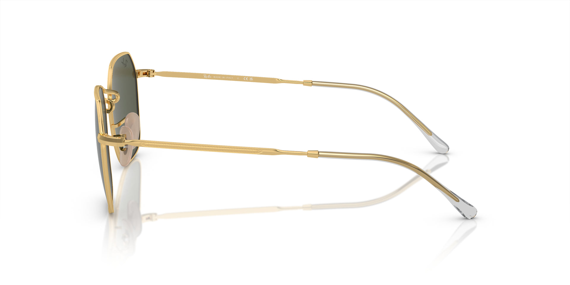 Ray-Ban Jim RB3694 001/31 hexagonal sunglasses for unisex in full rim metal, with gold frame, and green lenses. 55mm in lens size, 20mm in bridge size, and 145mm in temple length.