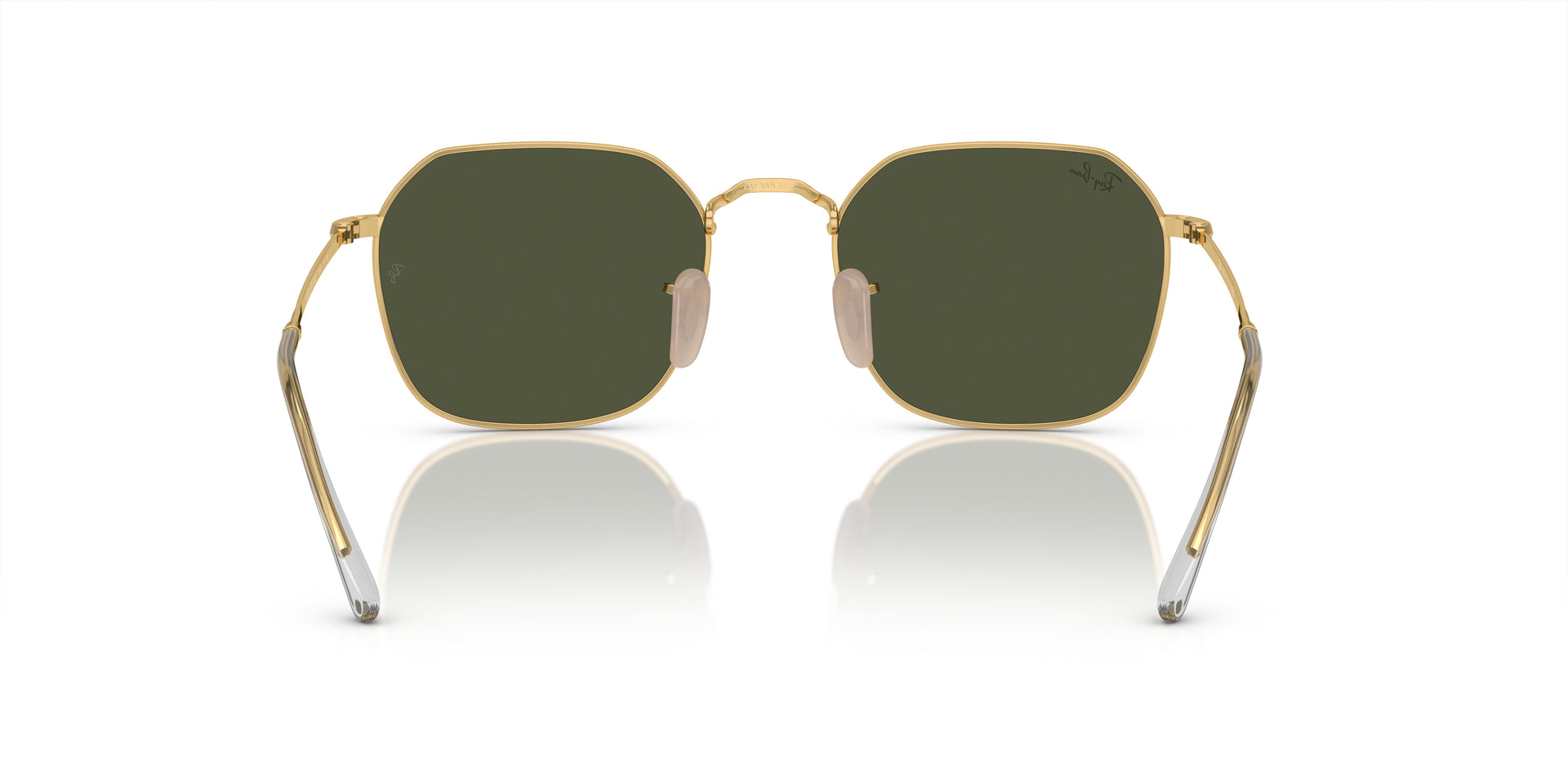 Ray-Ban Jim RB3694 001/31 hexagonal sunglasses for unisex in full rim metal, with gold frame, and green lenses. 55mm in lens size, 20mm in bridge size, and 145mm in temple length.