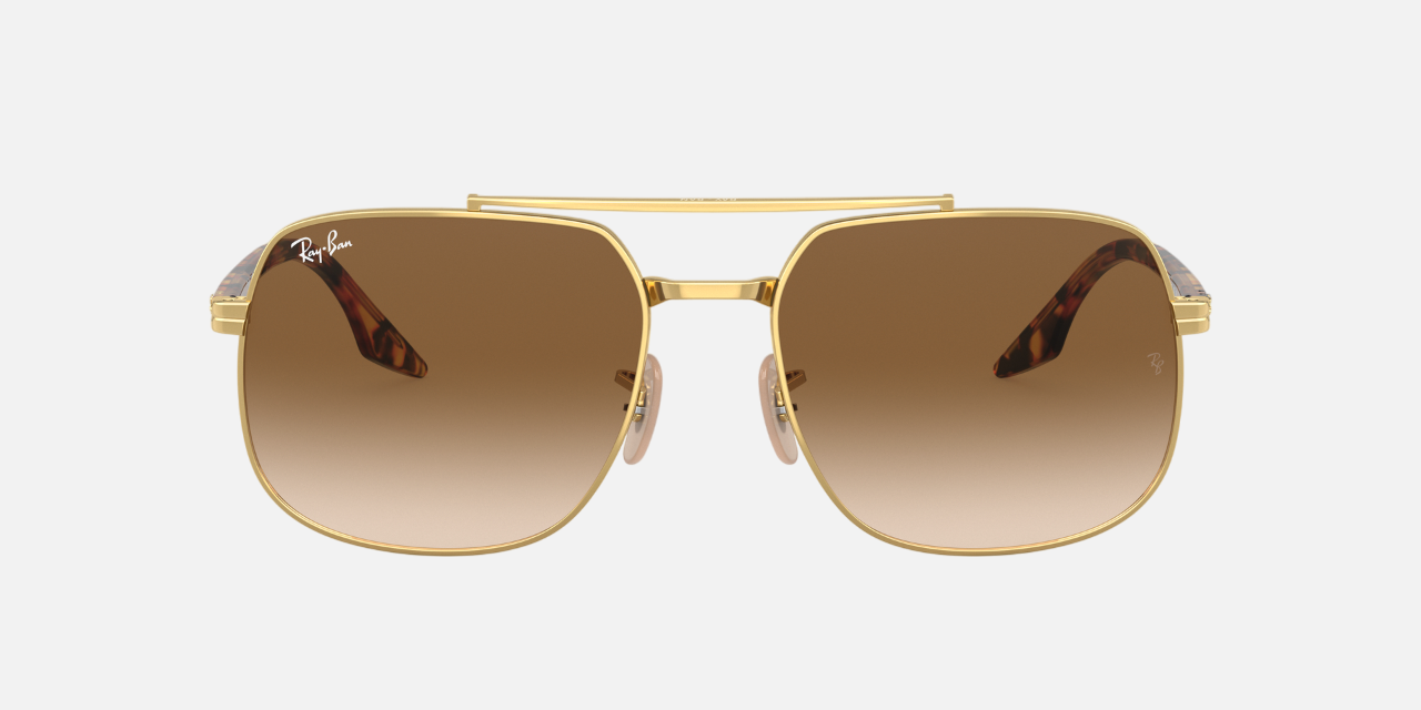 Ray-Ban RB3699 001/51 square sunglasses for unisex in full rim metal, with gold frame, and brown lenses. 56mm in lens size, 18mm in bridge size, and 145mm in temple length.