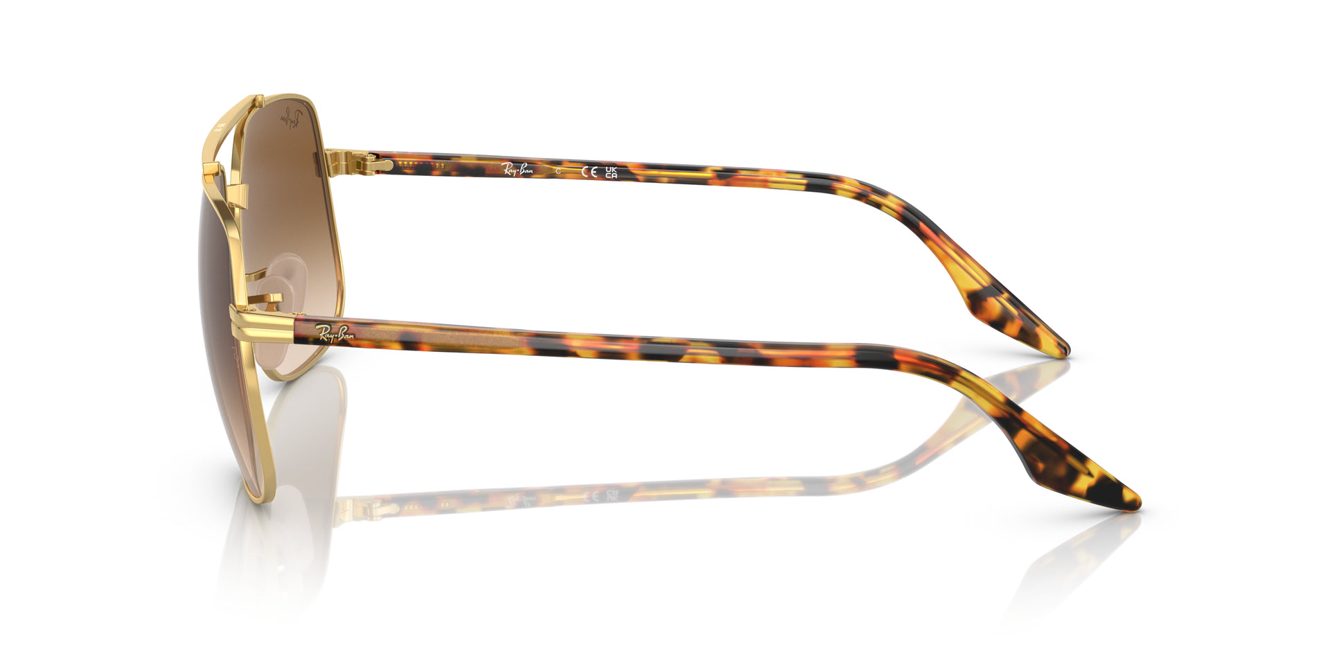 Ray-Ban RB3699 001/51 square sunglasses for unisex in full rim metal, with gold frame, and brown lenses. 59mm in lens size, 18mm in bridge size, and 145mm in temple length.