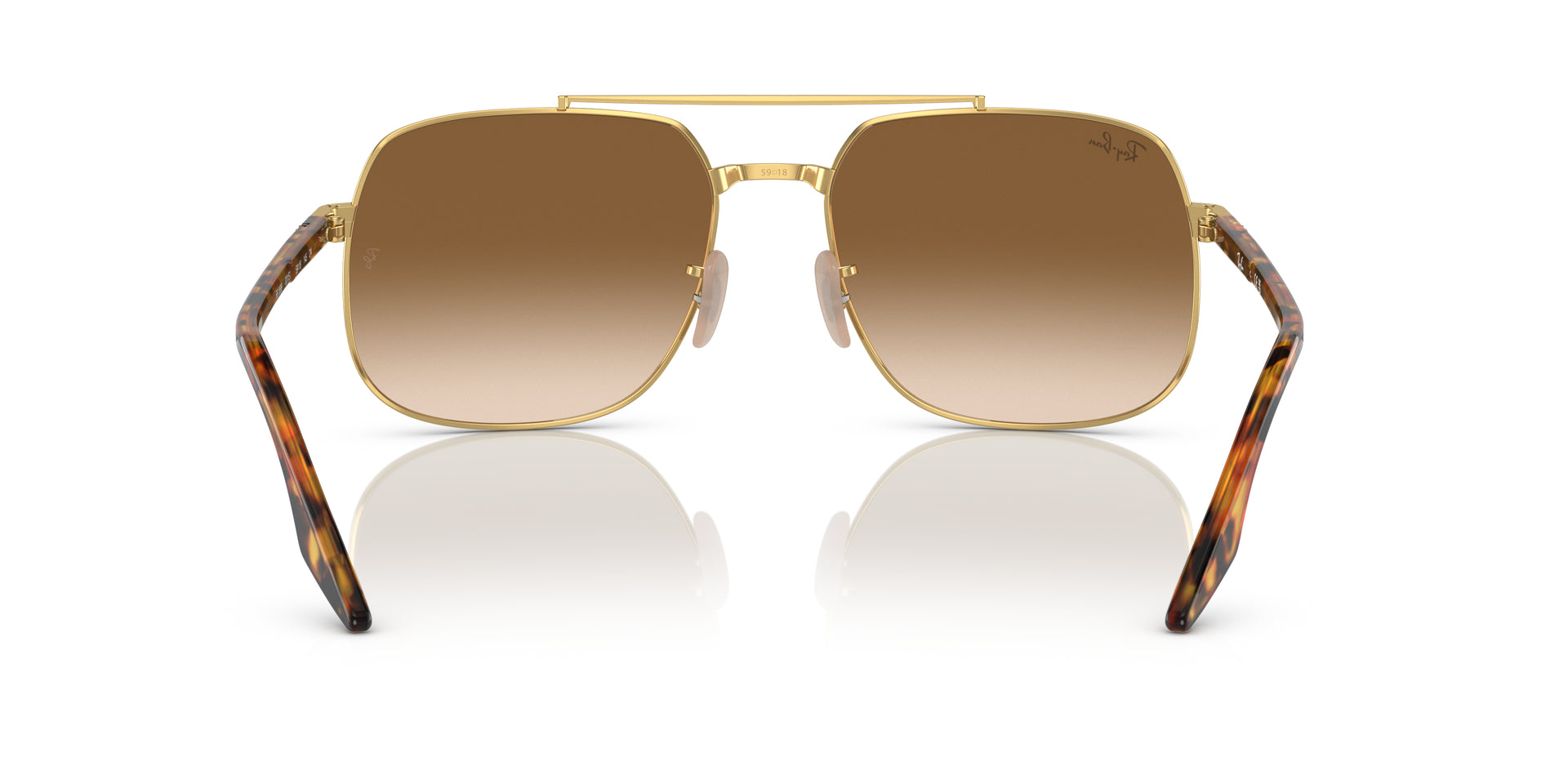 Ray-Ban RB3699 001/51 square sunglasses for unisex in full rim metal, with gold frame, and brown lenses. 59mm in lens size, 18mm in bridge size, and 145mm in temple length.