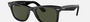 Ray-Ban Original Wayfarer Bio-Based RB2140 135831 square sunglasses for unisex in full rim acetate, with polished black frame, and green lenses. 50mm in lens size, 22mm in bridge size, and 150mm in temple length.