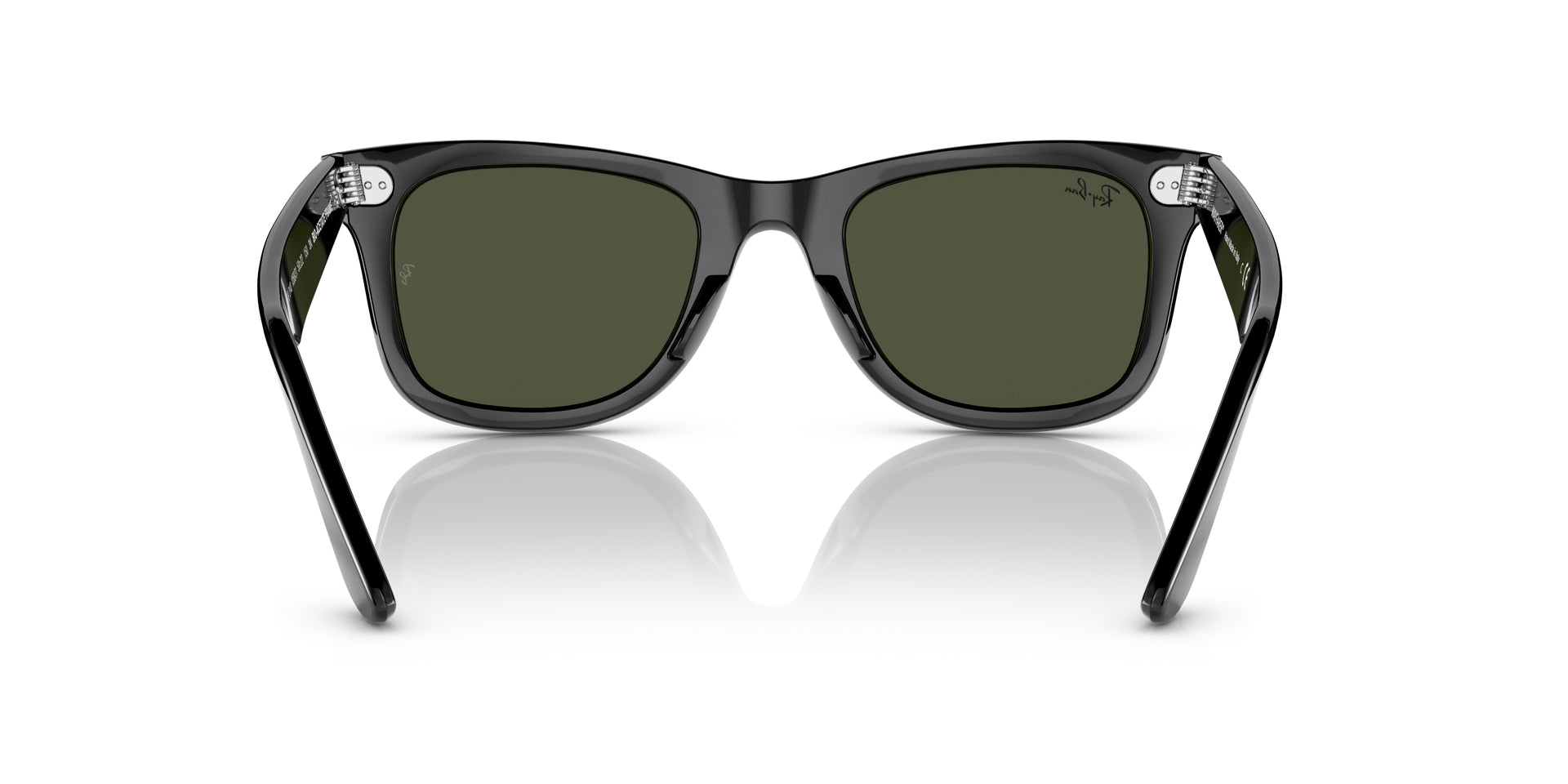Ray-Ban Original Wayfarer Bio-Based RB2140 135831 square sunglasses for unisex in full rim acetate, with polished black frame, and green lenses. 50mm in lens size, 22mm in bridge size, and 150mm in temple length.