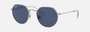 Ray-Ban Junior Jack Kids RJ9565S 212/80 irregular sunglasses for kids in full rim metal, with polished silver frame, and dark blue lenses. 47mm in lens size, 19mm in bridge size, and 130mm in temple length.
