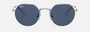 Ray-Ban Junior Jack Kids RJ9565S 212/80 irregular sunglasses for kids in full rim metal, with polished silver frame, and dark blue lenses. 47mm in lens size, 19mm in bridge size, and 130mm in temple length.