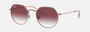 Ray-Ban Junior Jack Kids RJ9565S 291/8H irregular sunglasses for kids in full rim metal, with polished rose gold frame, and gradient dark violet lenses. 47mm in lens size, 19mm in bridge size, and 130mm in temple length.