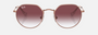 Ray-Ban Junior Jack Kids RJ9565S 291/8H irregular sunglasses for kids in full rim metal, with polished rose gold frame, and gradient dark violet lenses. 47mm in lens size, 19mm in bridge size, and 130mm in temple length.
