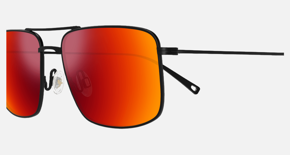 Maui Jim Aeko 02 aviator sunglasses for unisex in full rim metal, with matte black frame, and hawaii lava lenses. 55mm in lens size, 16mm in bridge size, and 140mm in temple length.