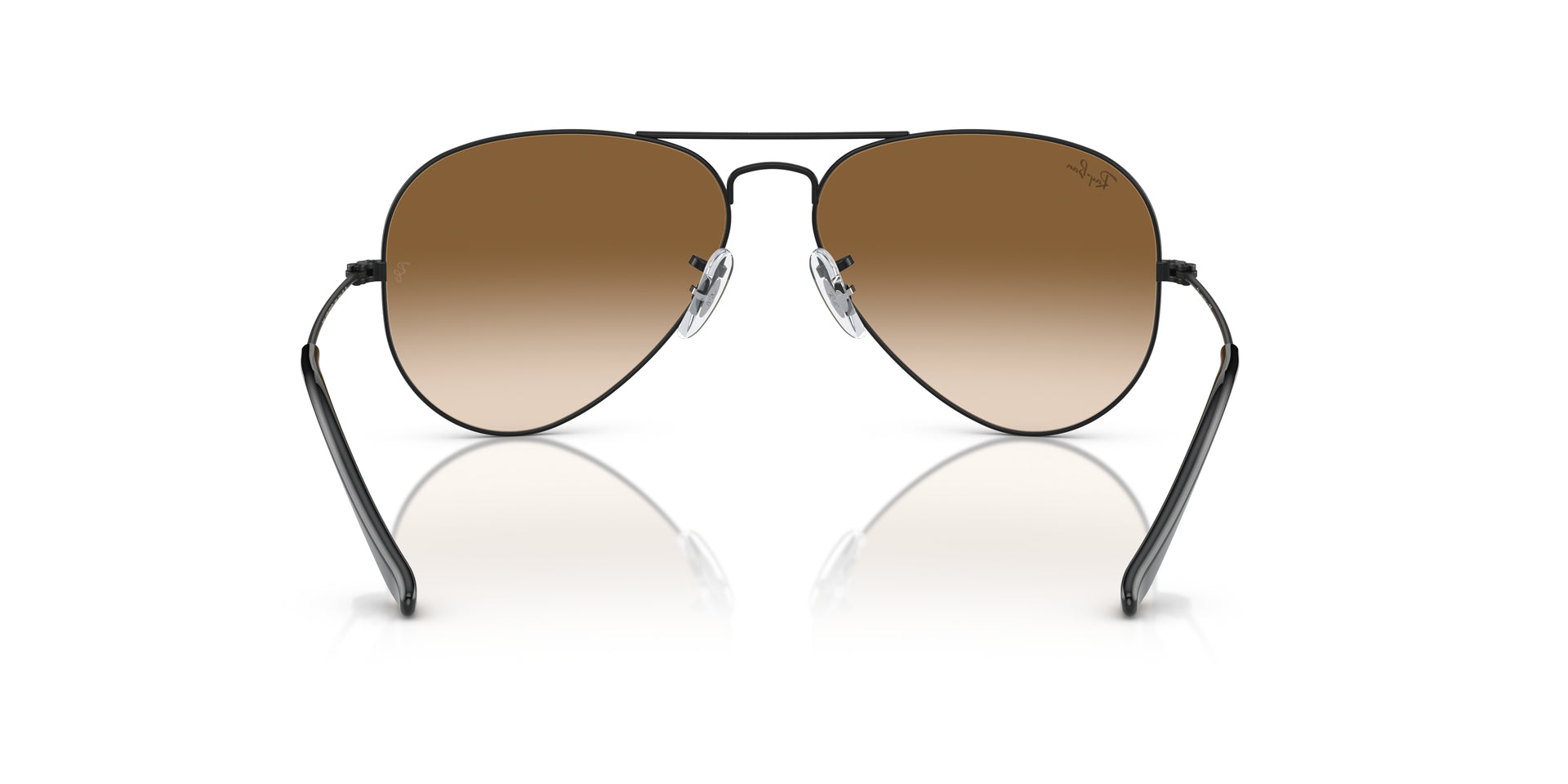 Ray-Ban Aviator Gradient RB3025 002/51 aviator sunglasses for unisex in full rim metal, with black frame, and brown lenses. 62mm in lens size, 14mm in bridge size, and 140mm in temple length.