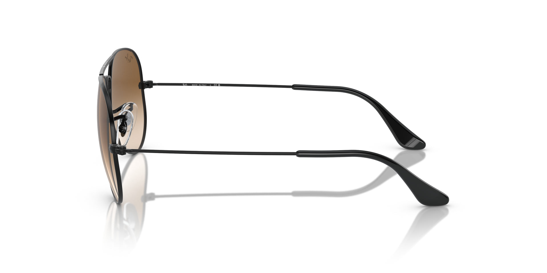 Ray-Ban Aviator Gradient RB3025 002/51 aviator sunglasses for unisex in full rim metal, with black frame, and brown lenses. 62mm in lens size, 14mm in bridge size, and 140mm in temple length.