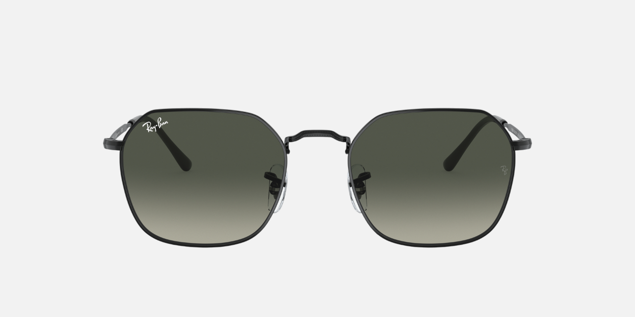 Ray-Ban Jim RB3694 002/71 hexagonal sunglasses for unisex in full rim metal, with black frame, and grey lenses. 55mm in lens size, 20mm in bridge size, and 145mm in temple length.