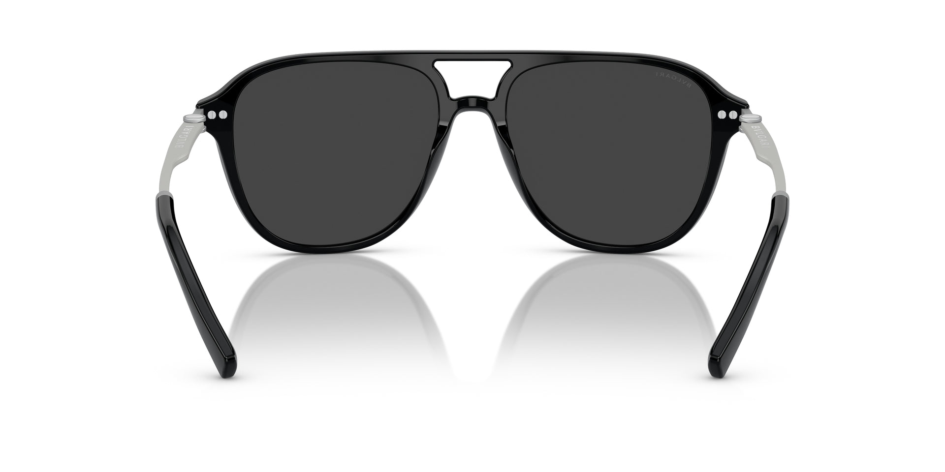 Bvlgari BV7038 501/48 aviator sunglasses for men in full rim plastic, with black frame, and black lenses. 57mm in lens size, 17mm in bridge size, and 140mm in temple length.