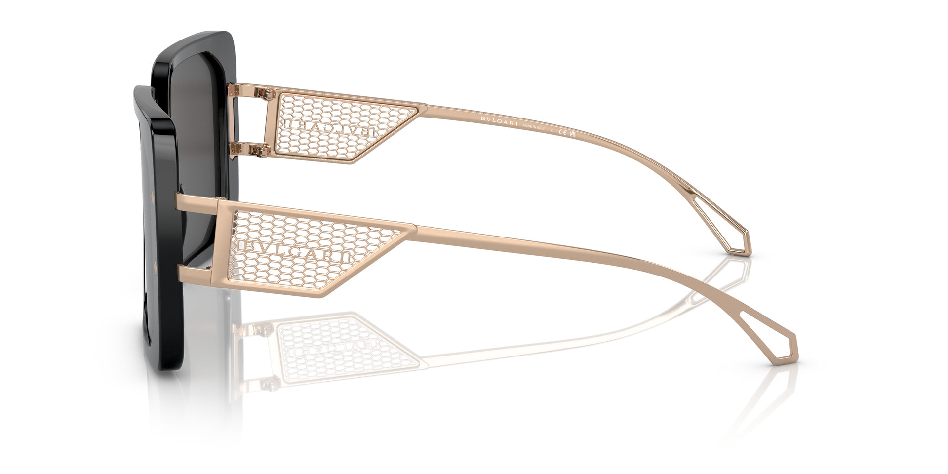 Bvlgari BV8254 501/87 square sunglasses for women in full rim plastic, with black frame, and dark grey lenses. 55mm in lens size, 18mm in bridge size, and 140mm in temple length.