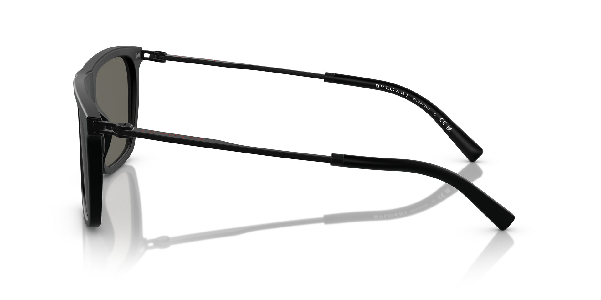 Bvlgari BV7039 5313R5 square sunglasses for men in full rim plastic, with matte black frame, and grey lenses. 56mm in lens size, 19mm in bridge size, and 145mm in temple length.