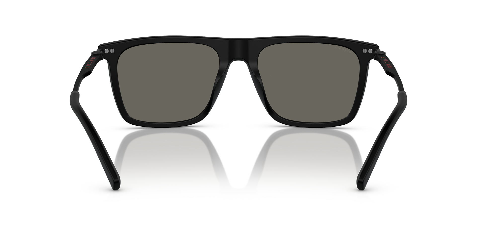 Bvlgari BV7039 5313R5 square sunglasses for men in full rim plastic, with matte black frame, and grey lenses. 56mm in lens size, 19mm in bridge size, and 145mm in temple length.