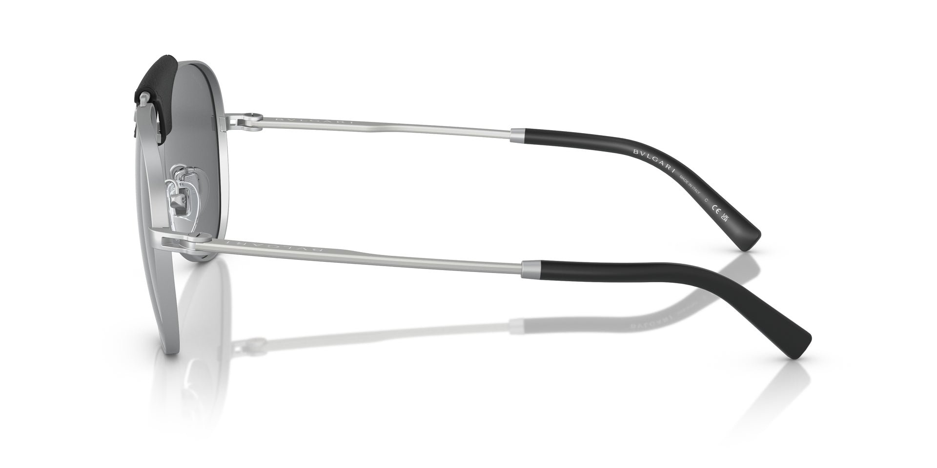 Bvlgari BV5061Q 400/B1 aviator sunglasses for men in full rim metal, with matte silver frame, and dark grey lenses. 60mm in lens size, 15mm in bridge size, and 145mm in temple length.