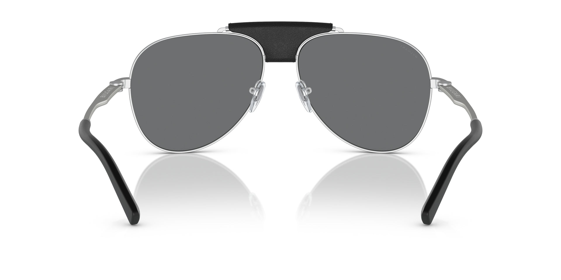 Bvlgari BV5061Q 400/B1 aviator sunglasses for men in full rim metal, with matte silver frame, and dark grey lenses. 60mm in lens size, 15mm in bridge size, and 145mm in temple length.