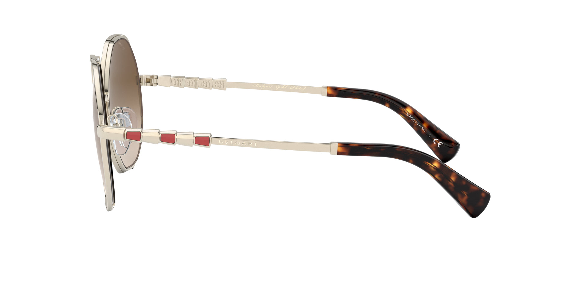 Bvlgari BV6144KB 204113 oversized sunglasses for women in semi-rimless metal, with pale gold plated frame, and gradient brown lenses. 55mm in lens size, 17mm in bridge size, and 140mm in temple length.