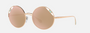 Bvlgari BV6159 20144Z round sunglasses for women in full rim metal, with gold frame, and rose gold lenses. 54mm in lens size, 20mm in bridge size, and 140mm in temple length.