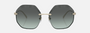 Bvlgari BV6187K 278/2A irregular sunglasses for women in rimless metal, with pale gold plated frame, and green gradient lenses. 59mm in lens size, 16mm in bridge size, and 140mm in temple length.