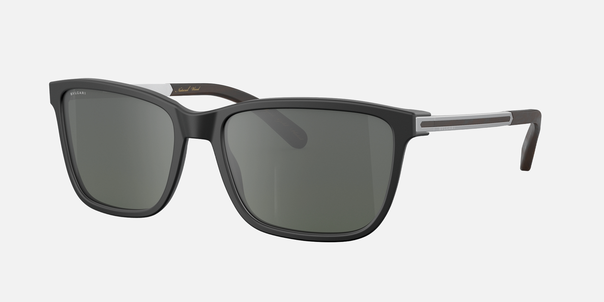 Bvlgari BV7037K 5313W1 rectangular sunglasses for men in full rim plastic, with matte black frame, and dark gray mirrored silver polarized lenses. 59mm in lens size, 18mm in bridge size, and 145mm in temple length.