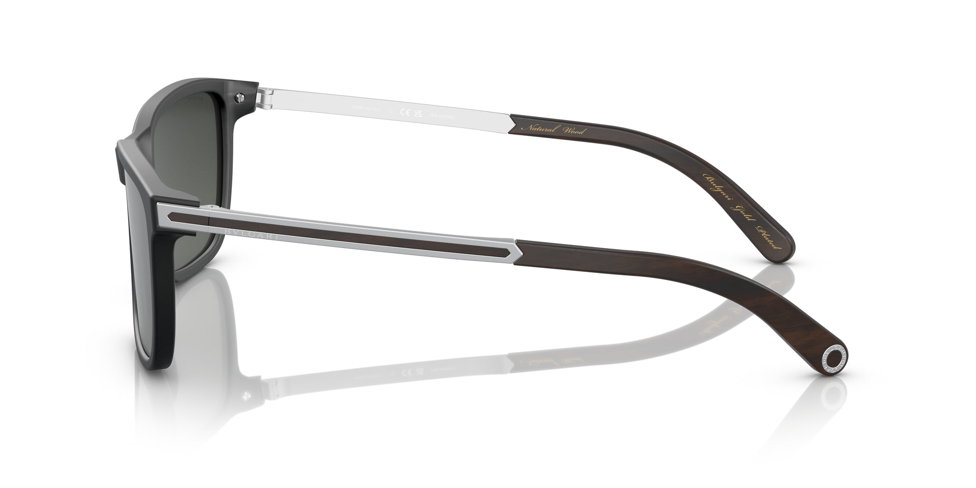 Bvlgari BV7037K 5313W1 rectangular sunglasses for men in full rim plastic, with matte black frame, and dark gray mirrored silver polarized lenses. 59mm in lens size, 18mm in bridge size, and 145mm in temple length.