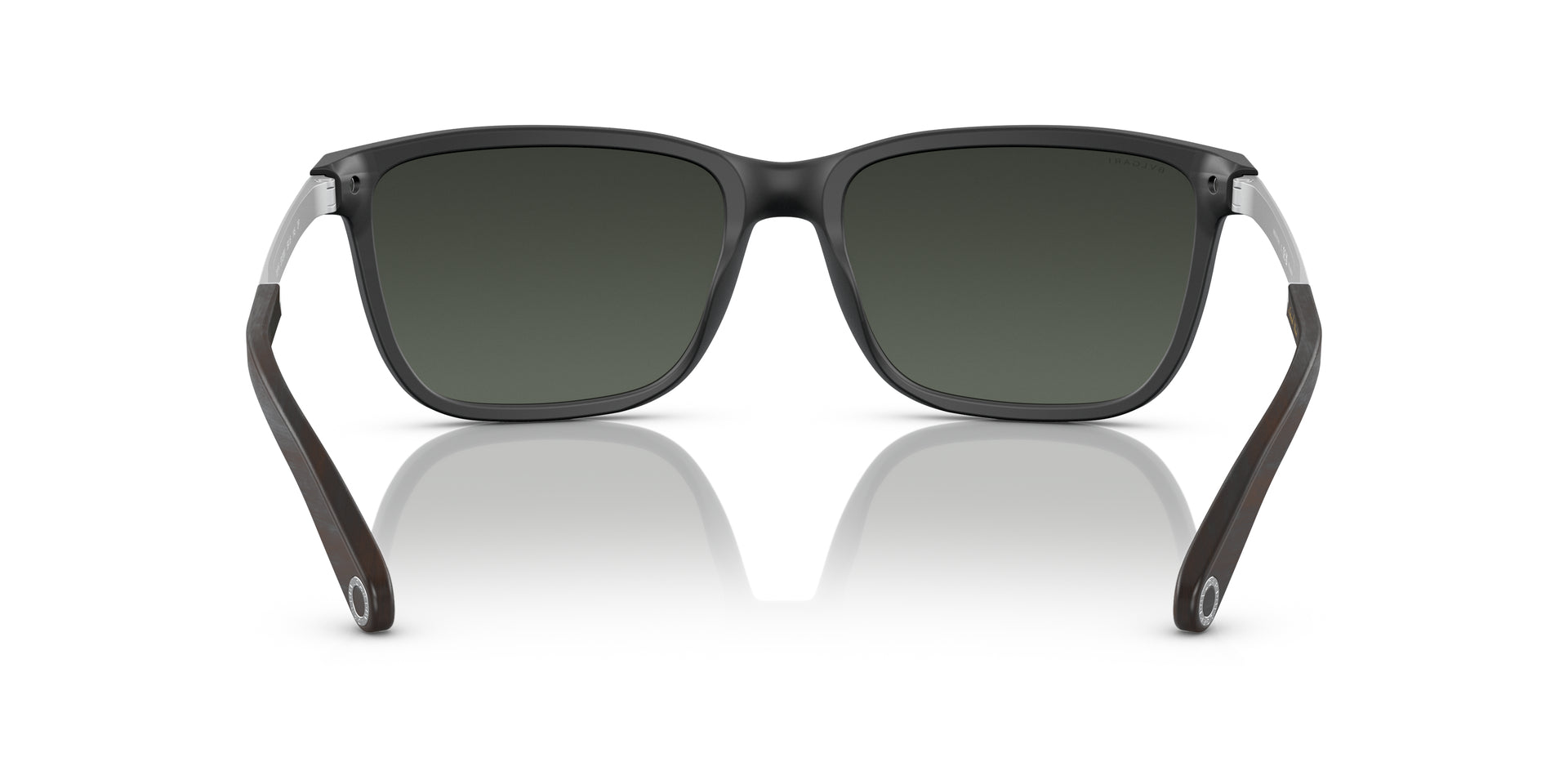 Bvlgari BV7037K 5313W1 rectangular sunglasses for men in full rim plastic, with matte black frame, and dark gray mirrored silver polarized lenses. 59mm in lens size, 18mm in bridge size, and 145mm in temple length.