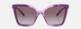 Bvlgari BV8253 55088H butterfly sunglasses for women in full rim plastic, with amethyst opal gradient striped frame, and violet gradient lenses. 56mm in lens size, 17mm in bridge size, and 145mm in temple length.