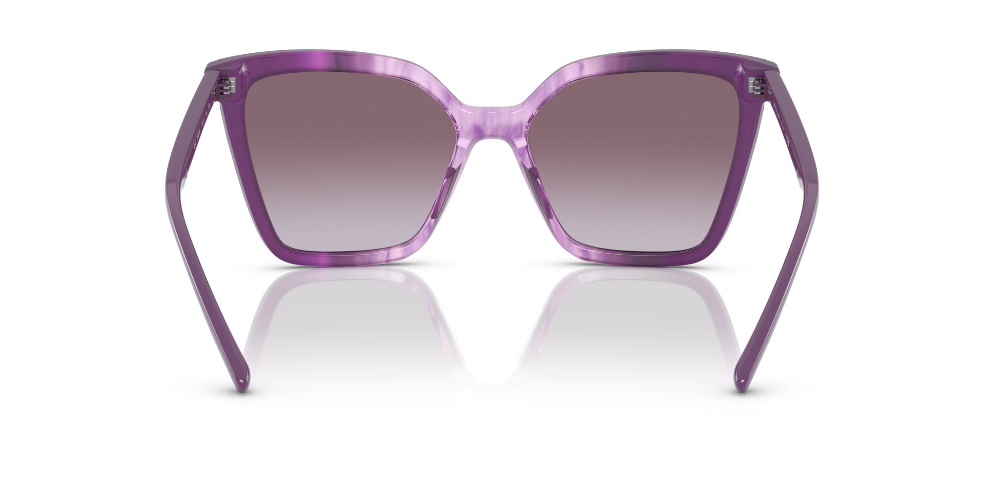 Bvlgari BV8253 55088H butterfly sunglasses for women in full rim plastic, with amethyst opal gradient striped frame, and violet gradient lenses. 56mm in lens size, 17mm in bridge size, and 145mm in temple length.