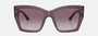 Bvlgari BV8260 55148H square sunglasses for women in full rim plastic, with transparent amethyst frame, and violet gradient lenses. 57mm in lens size, 17mm in bridge size, and 140mm in temple length.
