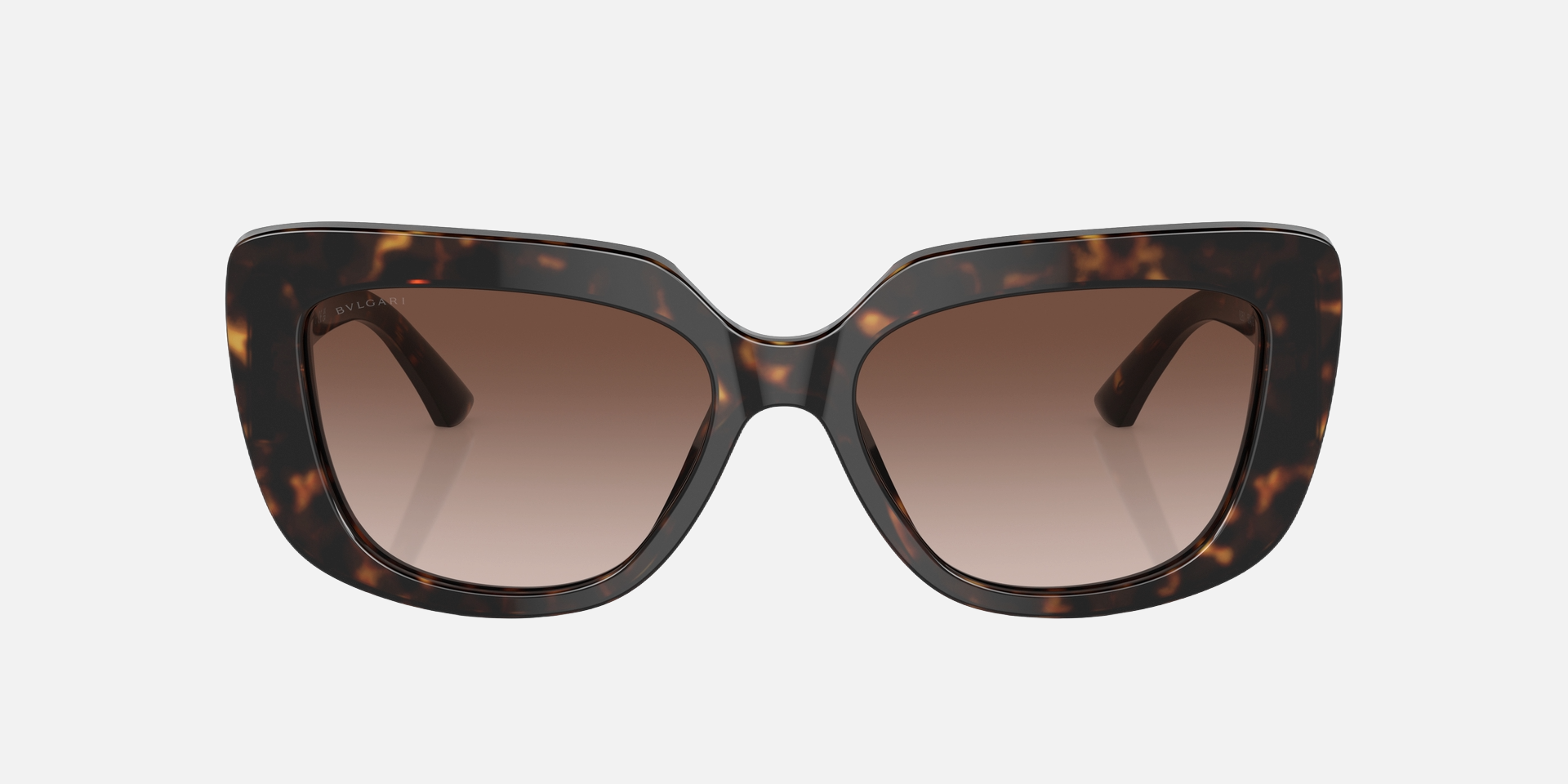 Bvlgari BV8261 504/13 rectangular sunglasses for women in full rim plastic, with havana frame, and brown gradient lenses. 55mm in lens size, 17mm in bridge size, and 140mm in temple length.