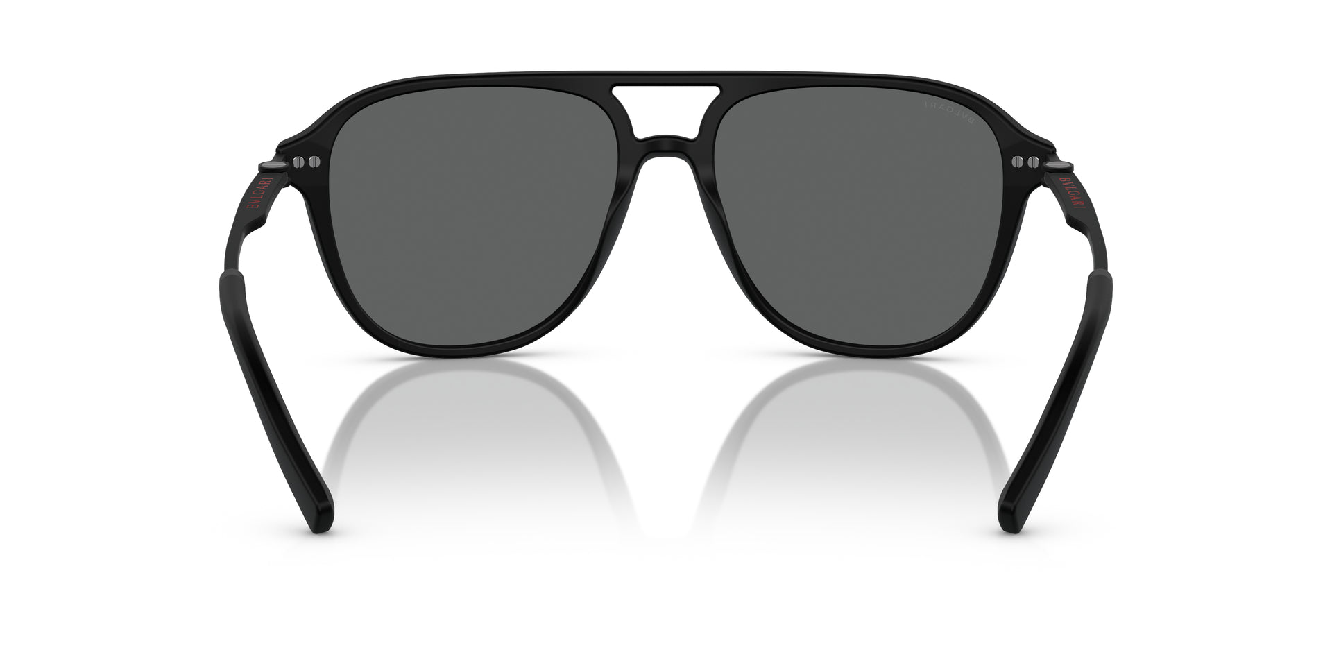 Bvlgari BV7038 5313B1 aviator sunglasses for men in full rim plastic, with matte black frame, and dark grey lenses. 57mm in lens size, 17mm in bridge size, and 140mm in temple length.