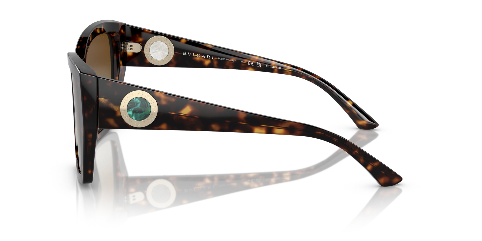 Bvlgari BV8260 504/T5 square sunglasses for women in full rim plastic, with havana frame, and brown gradient lenses. 57mm in lens size, 17mm in bridge size, and 140mm in temple length.