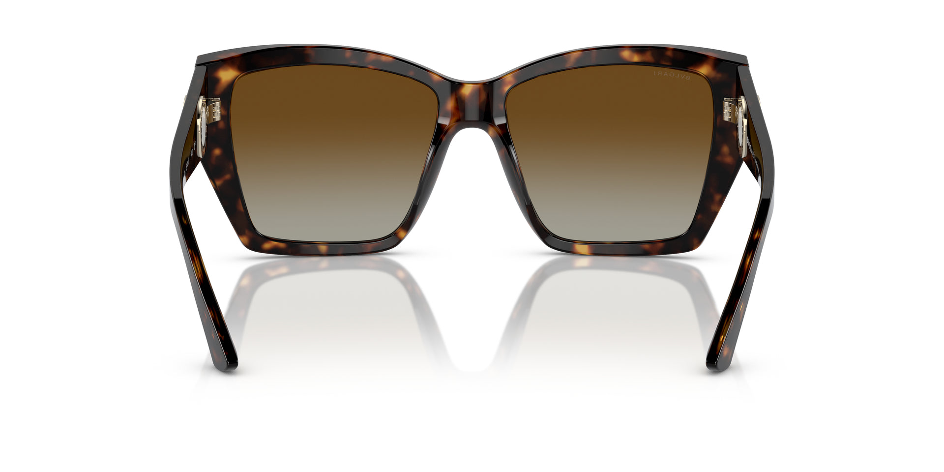 Bvlgari BV8260 504/T5 square sunglasses for women in full rim plastic, with havana frame, and brown gradient lenses. 57mm in lens size, 17mm in bridge size, and 140mm in temple length.