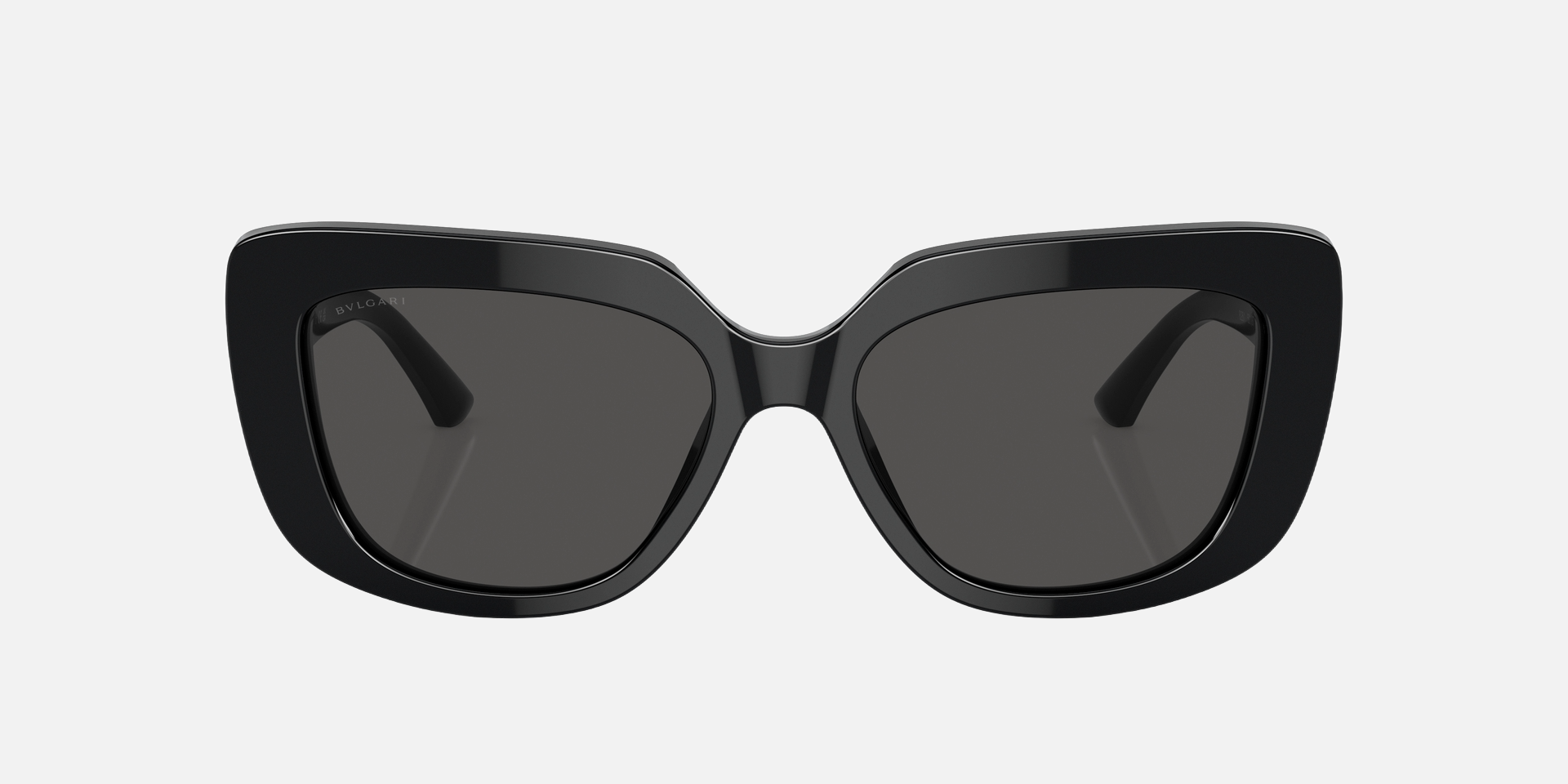 Bvlgari BV8261 501/87 rectangular sunglasses for women in full rim plastic, with black frame, and dark grey lenses. 55mm in lens size, 17mm in bridge size, and 140mm in temple length.