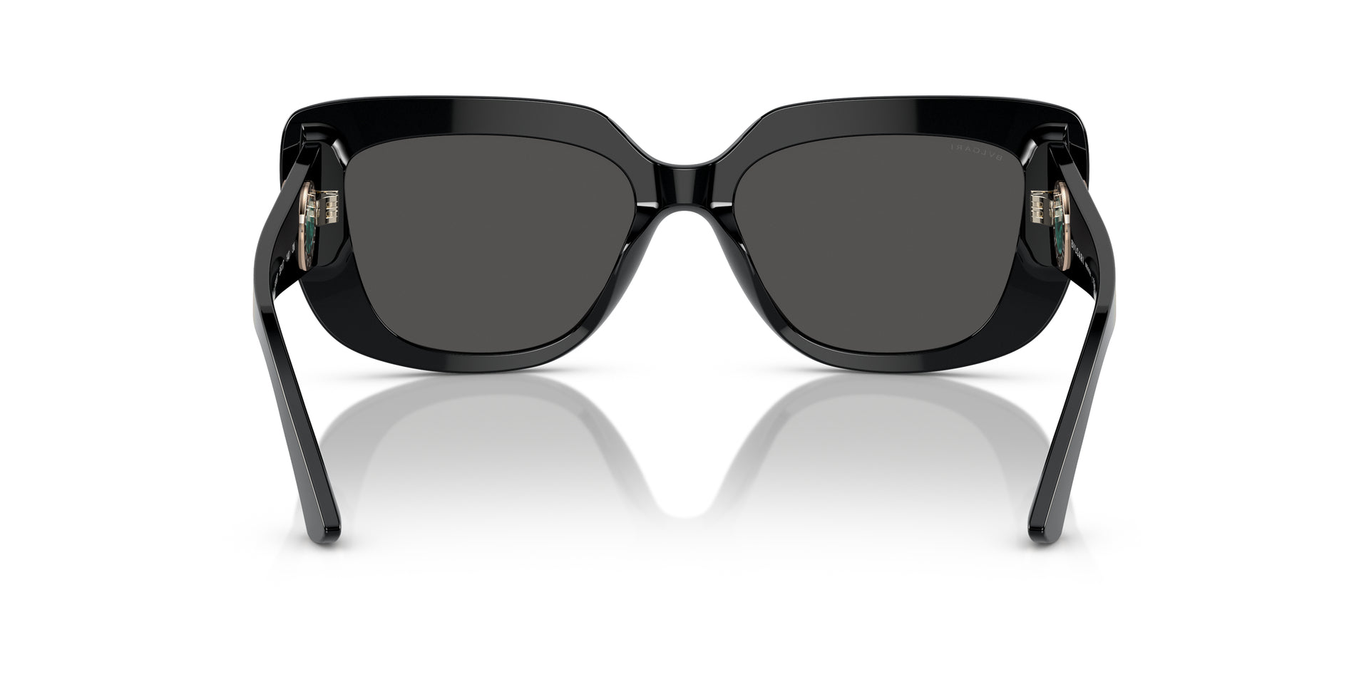 Bvlgari BV8261 501/87 rectangular sunglasses for women in full rim plastic, with black frame, and dark grey lenses. 55mm in lens size, 17mm in bridge size, and 140mm in temple length.