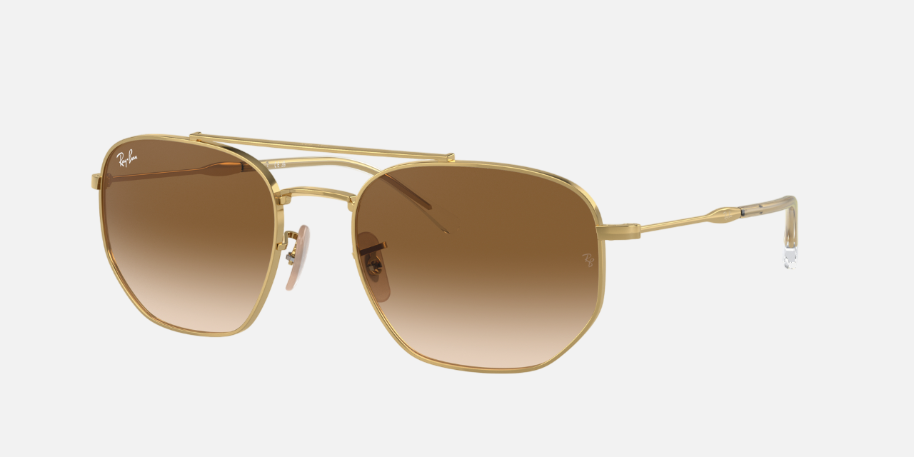 Ray-Ban RB3707 001/51 hexagonal sunglasses for unisex in full rim metal, with gold frame, and brown lenses.