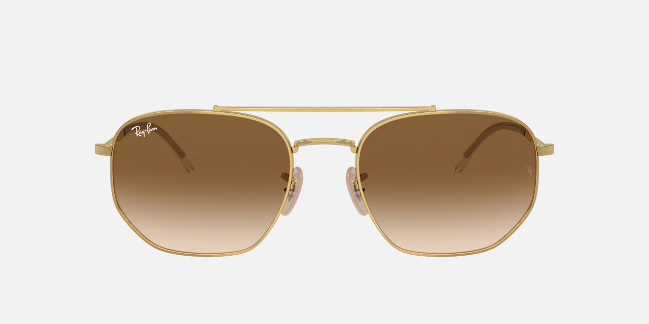 Ray-Ban RB3707 001/51 hexagonal sunglasses for unisex in full rim metal, with gold frame, and brown lenses.