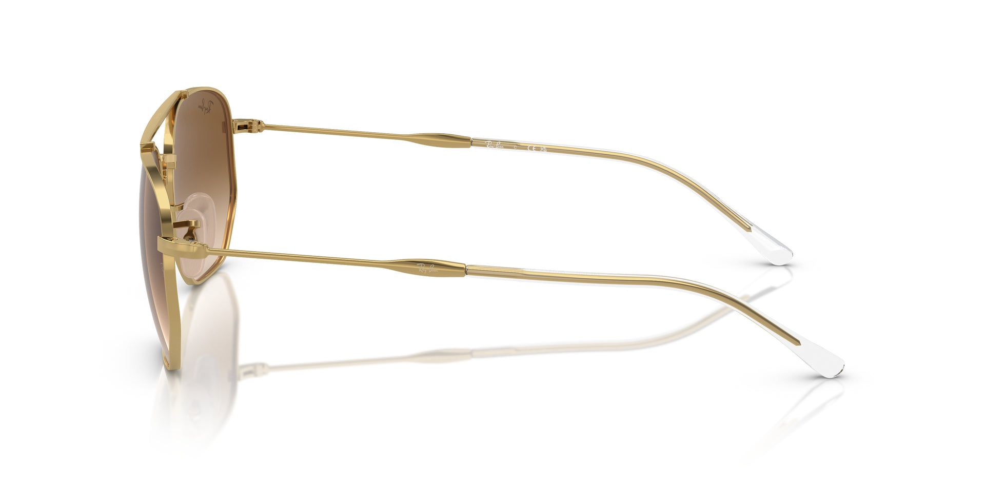 Ray-Ban RB3707 001/51 hexagonal sunglasses for unisex in full rim metal, with gold frame, and brown lenses.