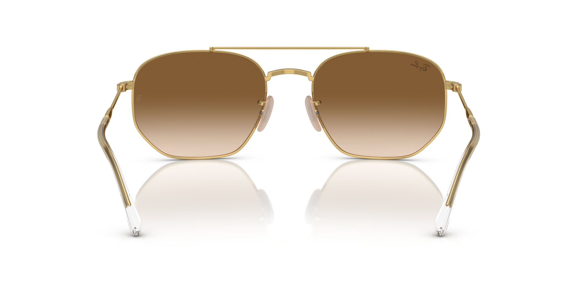 Ray-Ban RB3707 001/51 hexagonal sunglasses for unisex in full rim metal, with gold frame, and brown lenses.