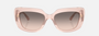 Bvlgari BV8261 55273B rectangular sunglasses for women in full rim plastic, with transparent pink frame, and pink gradient grey lenses. 55mm in lens size, 17mm in bridge size, and 140mm in temple length.
