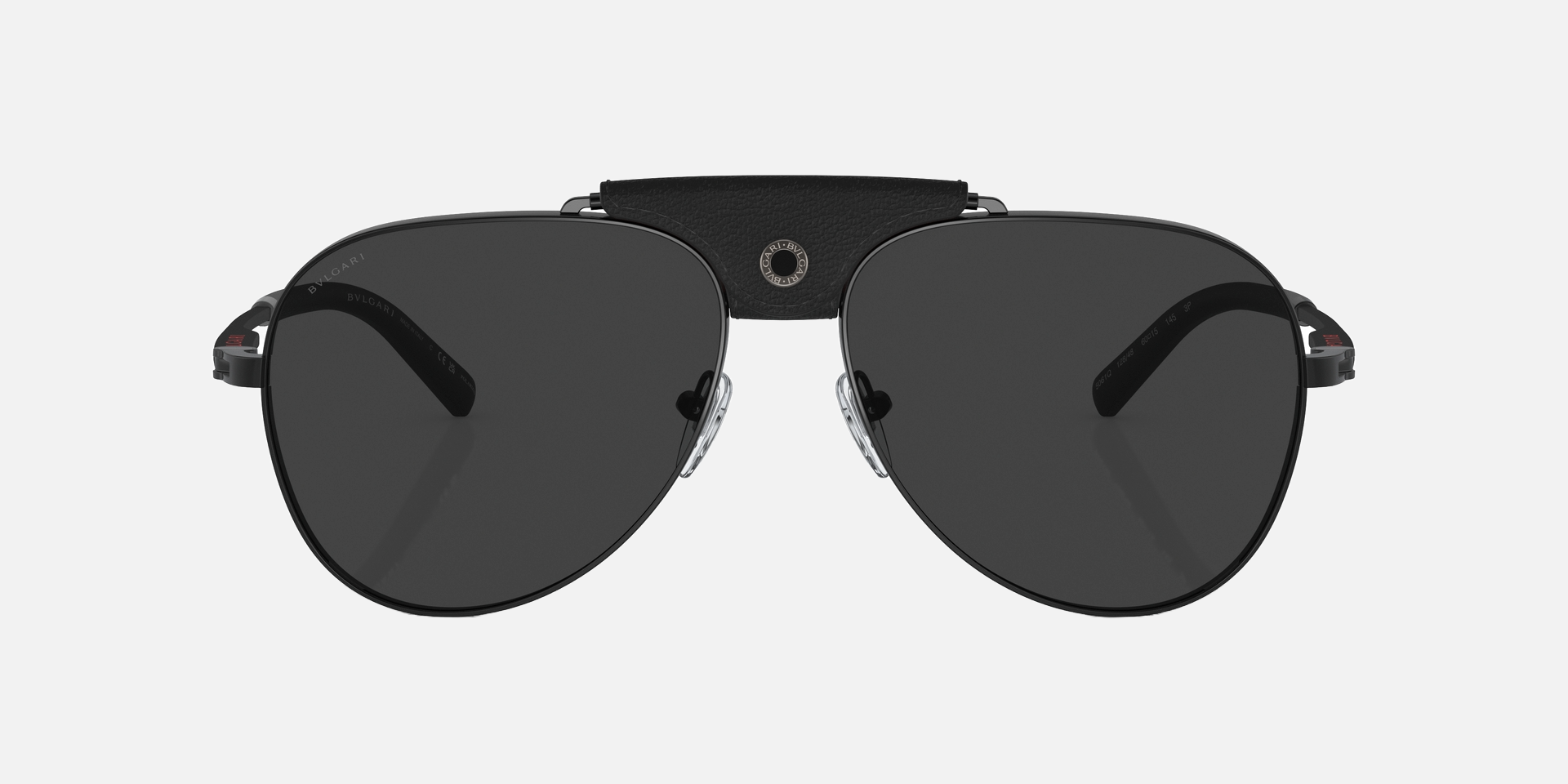 Bvlgari BV5061Q 128/48 aviator sunglasses for men in full rim metal, with matte black frame, and black lenses. 60mm in lens size, 15mm in bridge size, and 145mm in temple length.