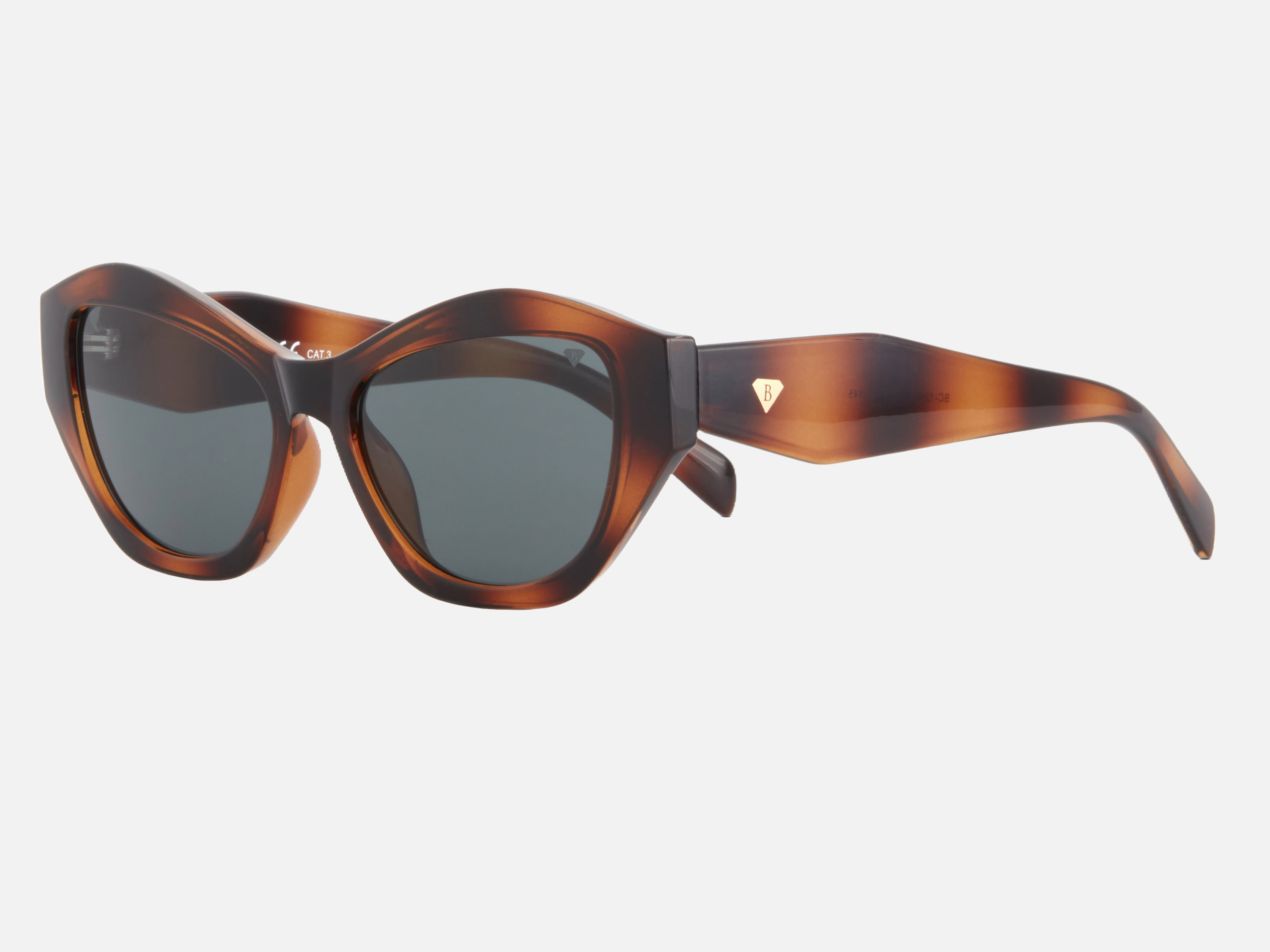 Blancia Milano BC 1296 C2 cat-eye sunglasses for women in full rim plastic, with havana frame, and grey lenses. 55mm in lens size, 17mm in bridge size, and 145mm in temple length.