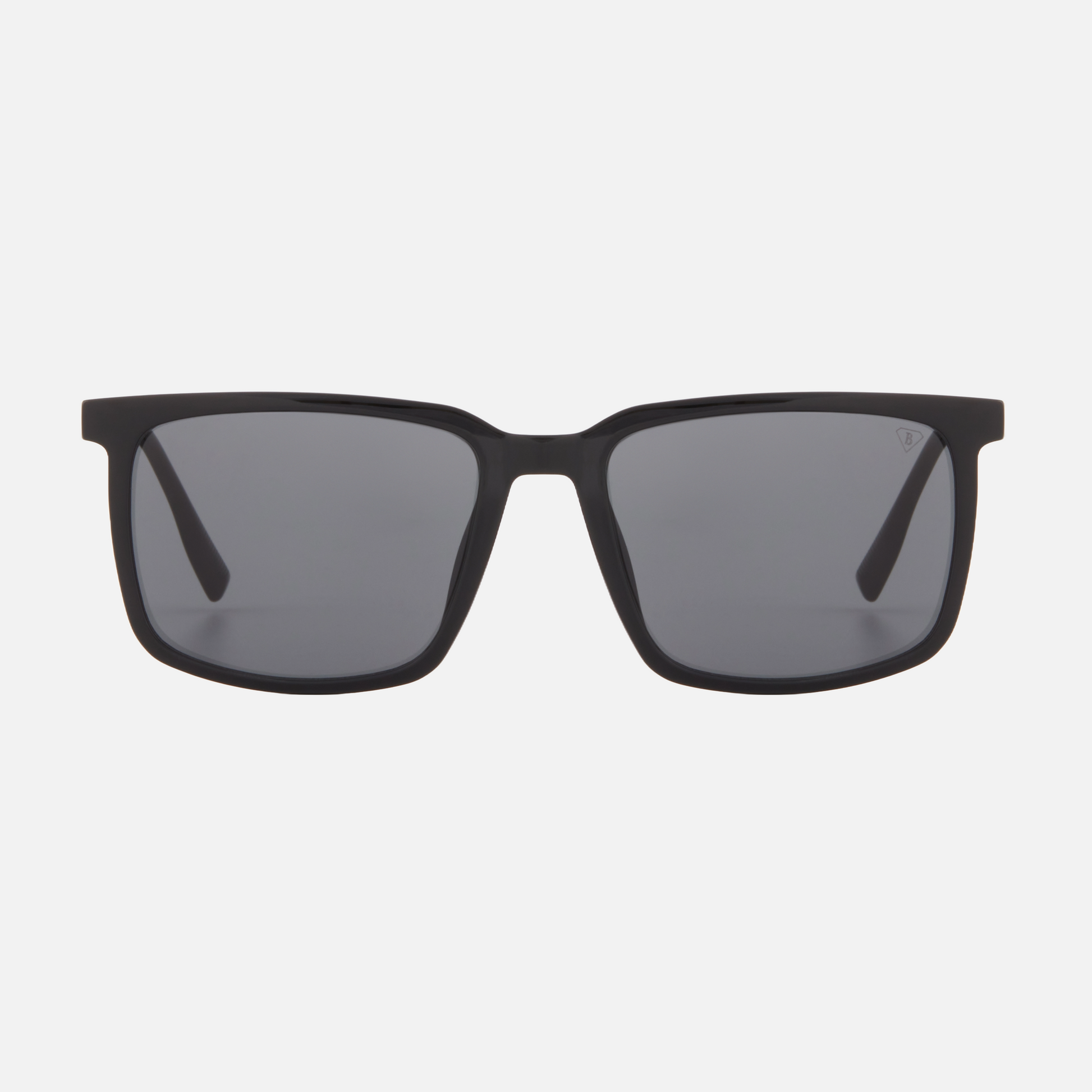 Blancia Milano BC 1300 C1 square sunglasses for men in full rim plastic, with black frame, and grey lenses. 56mm in lens size, 18mm in bridge size, and 148mm in temple length.