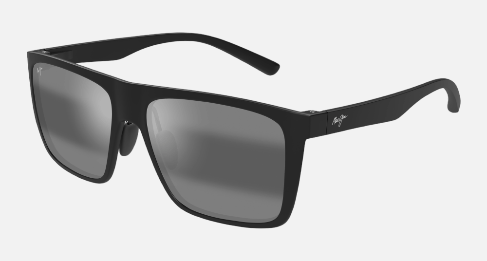 Maui Jim Honokalani 02 square sunglasses for unisex in full rim plastic, with gloss black frame, and neutral grey lenses. 57mm in lens size, 17mm in bridge size, and 138mm in temple length.