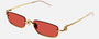 Gucci GG1278S 003 rectangular sunglasses for unisex in semi-rimless metal, with gold frame, and red lenses. 55mm in lens size, 19mm in bridge size, and 140mm in temple length.
