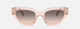 Bvlgari BV8256 54703B cat-eye sunglasses for women in full rim plastic, with transparent pink frame, and pink gradient grey lenses. 53mm in lens size, 21mm in bridge size, and 140mm in temple length.