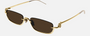 Gucci GG1278S 001 rectangular sunglasses for unisex in semi-rimless metal, with gold frame, and brown lenses. 55mm in lens size, 19mm in bridge size, and 140mm in temple length.